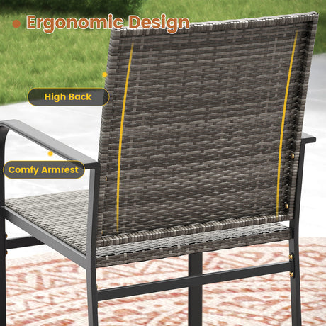 Vicllax Willow Circle 5/7 Pieces Wicker Dining Set, Round Metal Table and Wicker Armchairs