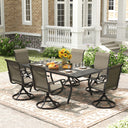 Vicllax Juego de comedor de exterior de 7 piezas con mesa rectangular de metal y sillas giratorias de textileno