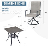 Vicllax 3-Piece Patio Bistro Set, Outdoor Swivel Chairs and Metal Square Table