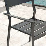 VICLLAX Patio 7 Pieces Outdoor Dining Set, 63" Rectangular Metal Dining Table and 6 Stackable Chairs for Lawn