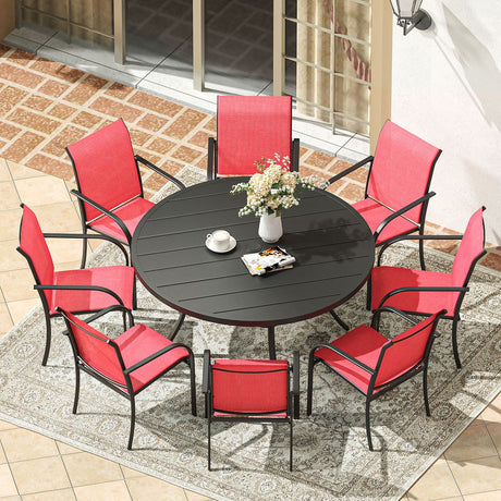 Vicllax 9-Piece Outdoor Dining Set with Patio Round Metal Table and Stackable Sling Chairs