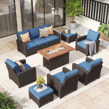 Vicllax Patio Sofa Set, Wicker Outdoor Conversation Set with Cushioned Sofa Chairs with Wicker Fire Pit, Stable Chair