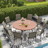 Vicllax Outdoor Dining Set of 8/10, Round Metal Table and Stackable Padded Chair Set of 8, 10