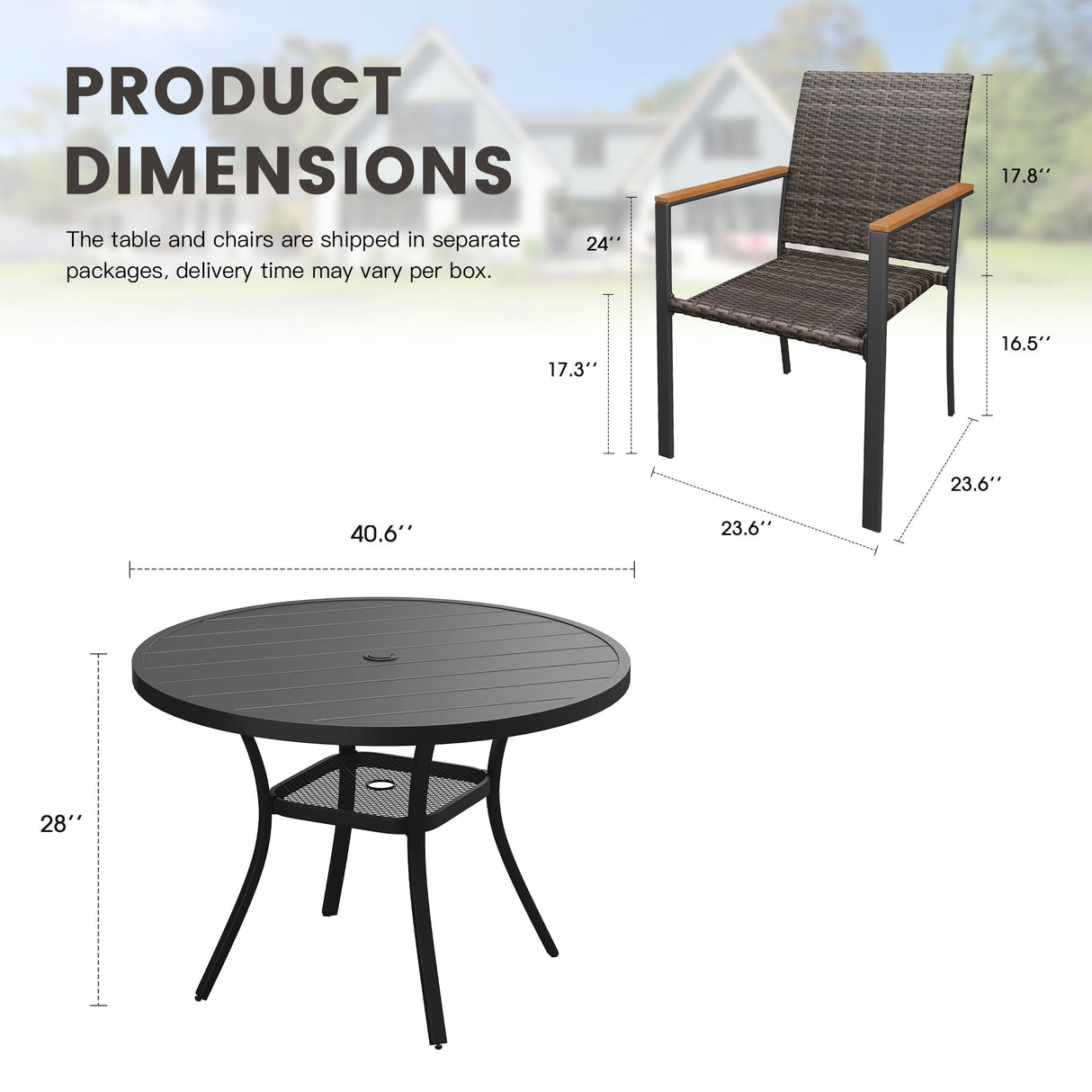 Vicllax 5 Pieces Outdoor Dining Set, 40.6" Round  Table and 4 Stackable Armchairs