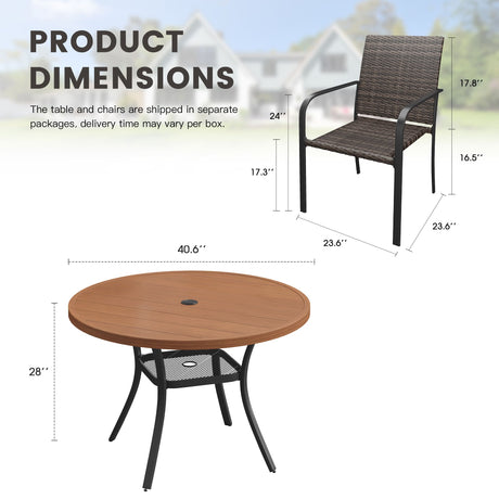 Vicllax 5 Pieces Outdoor Dining Set,  40.6" Outdoor Round dining Table and 4 Stackable Metal Armchairs