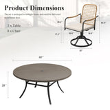 Vicllax 9-Piece Outdoor Dining Set, 60” Round Metal Table with Umbrella Hole & 8 Swivel Rope-woven Chair