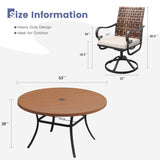 Vicllax 7 PCS Patio Dining Table Set, 53" Round Metal Table and Sierra Swivel Chair