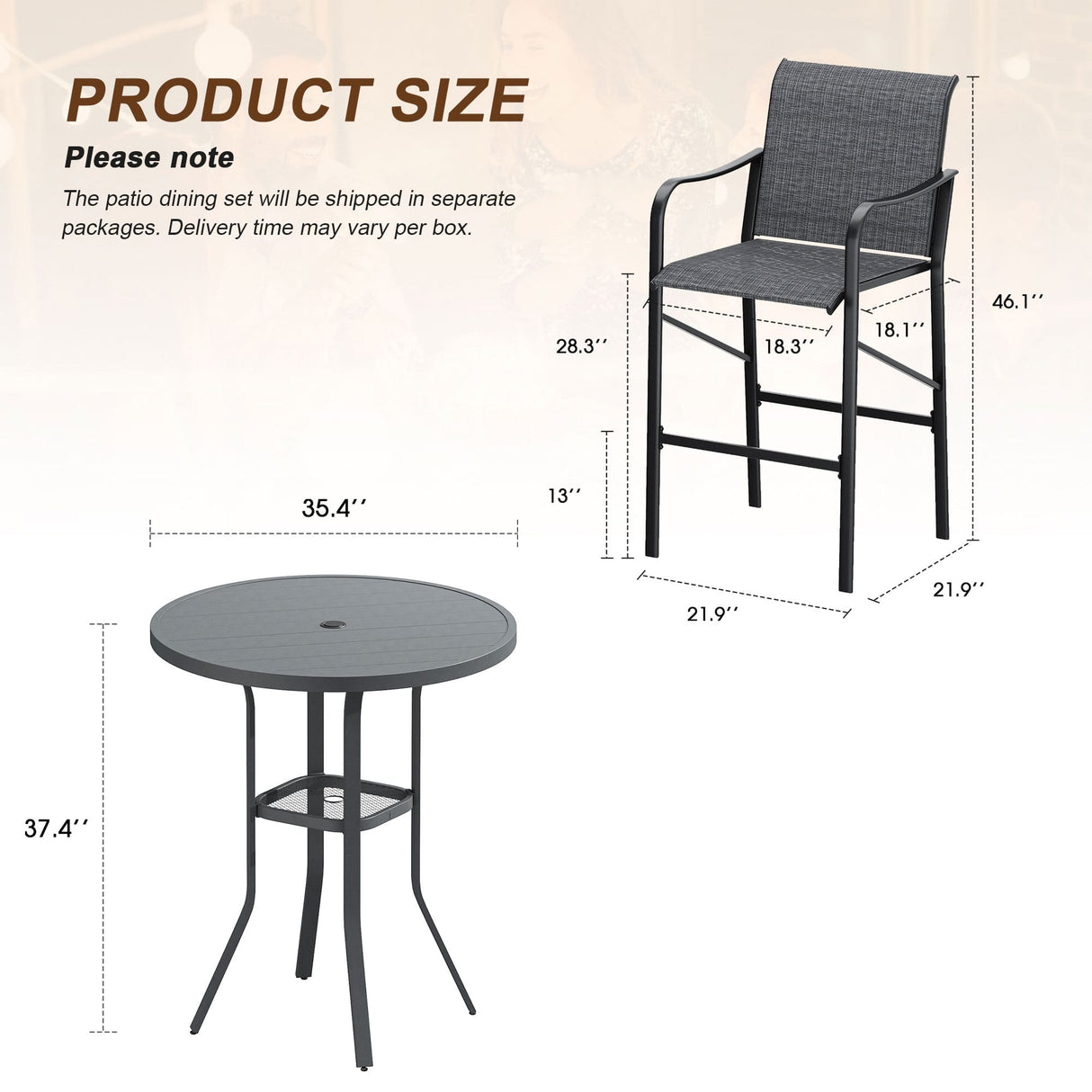 Vicllax 3/5 PCS Outdoor Bar Set, Patio High Bar Chairs and Round Bar Table