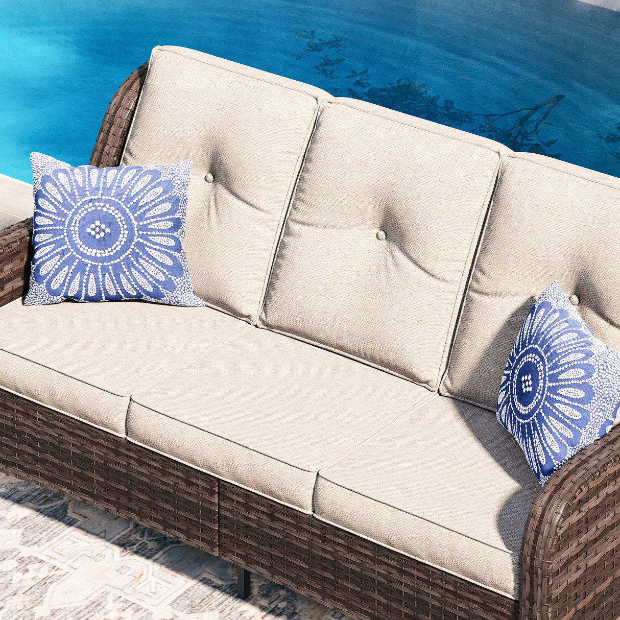 Vicllax Patio Wicker Oasis Lounge Sofa, 3-Seater Sofa
