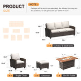 Vicllax Patio Furniture Set, Wicker Outdoor Conversation Set with Cushioned Sofa Chairs Fire Pit Table and Ottomans