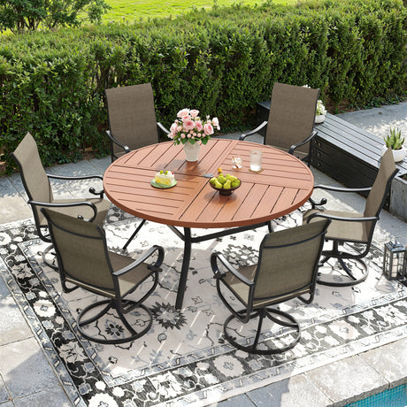 Vicllax 50" Patio Round Dining Table Set of 6, Metal Dining Table and Swivel Dining Chairs