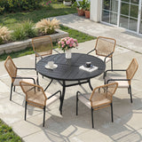 Vicllax 7 PCS Patio Dining Table Set,47" Round Metal Table with Shelf and Alora Stackable Chair