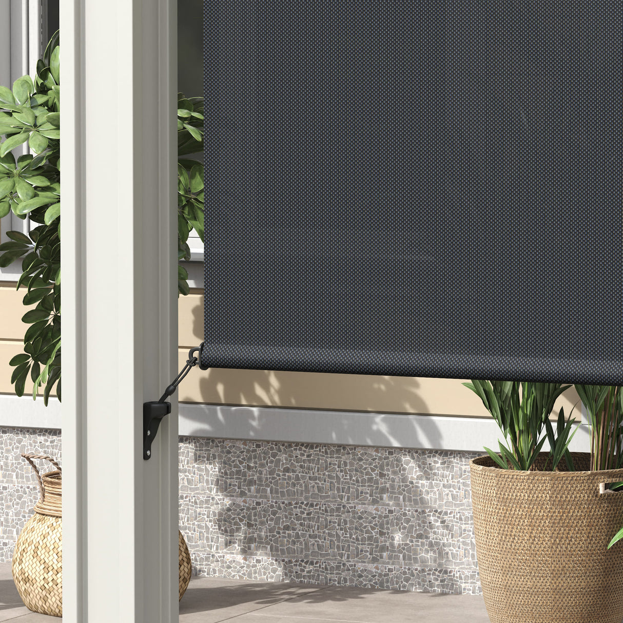 Vicllax Premium Patio Sun Blocking Roller Shade, Solar Shade with Aluminum Valance