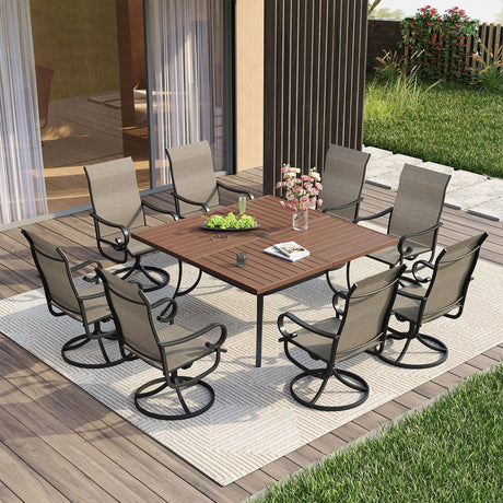 Vicllax 9 Pieces Outdoor Dining Set with 59" Square Dining Table and Swivel Chairs