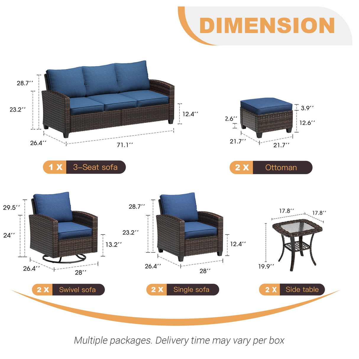 Vicllax Garden Conversation Set with Cushioned Sofa Chairs, Ottomans and Coffee Table