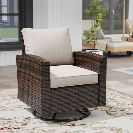 Vicllax Patio Wide Wicker Cushioned Sofa, Outdoor Wicker Chair, Double Lounge Balcony Seat