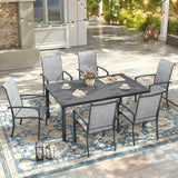 Vicllax 7 Pieces Outdoor Dining Set, Patio Rectangular Metal Table and Skyline Stackable Chair