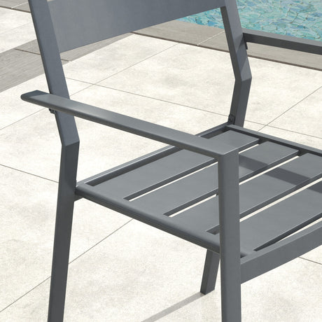 VICLLAX Patio 7 Pieces Outdoor Dining Set, 63" Rectangular Metal Dining Table and 6 Stackable Chairs for Lawn