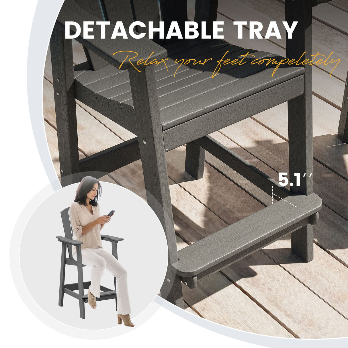 Vicllax Outdoor HDPE Adirondack Bar Chair, Patio Bar Stools with Umbrella Hole