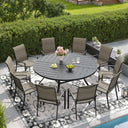 Vicllax Outdoor Dining Set of 8/10, Round Metal Table and Stackable Padded Chair Set of 8, 10