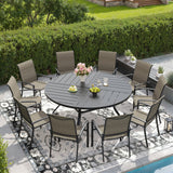 Vicllax Outdoor Dining Set of 8/10, Round Metal Table and Stackable Padded Chair Set of 8, 10