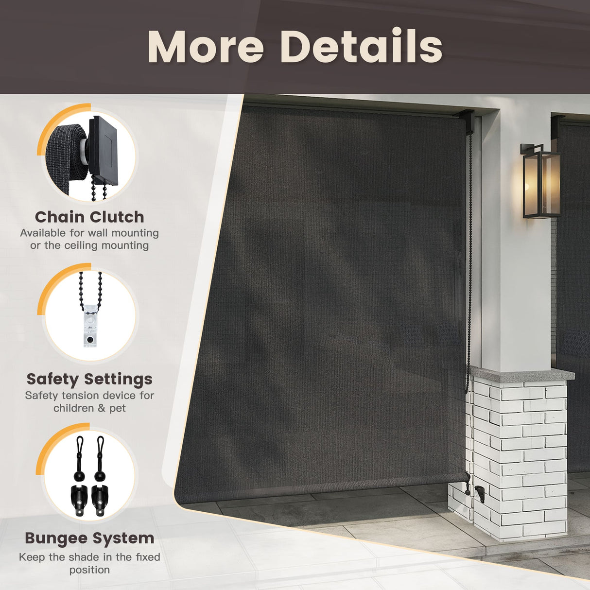 Vicllax Outdoor Sun Blocking Roller Shade, Patio Roll Up Shade Blinds