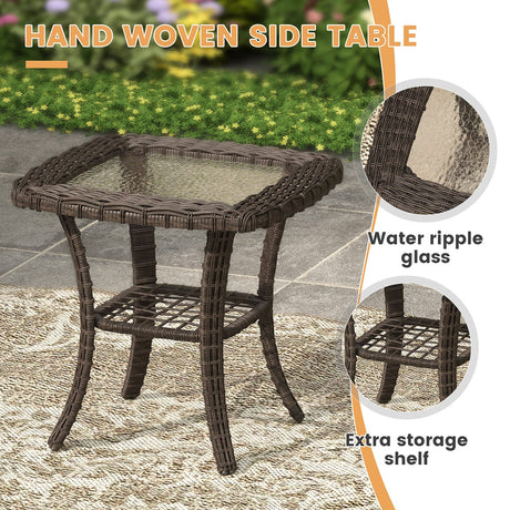 Vicllax Outdoor 5-Piece Wicker Sofa Set with Wicker Fire Table