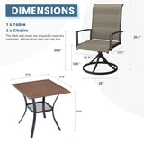 Vicllax 3-Piece Patio Bistro Set, Outdoor Swivel Chairs and Metal Square Table