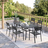 Vicllax 7 Pieces Outdoor Dining Set, Stackable Metal Chairs and Curved Dining Table