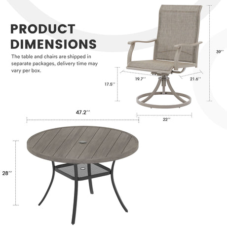 Vicllax 7 Pieces Outdoor Dining Set with 48" Round Dining Table and Swivel Chairs
