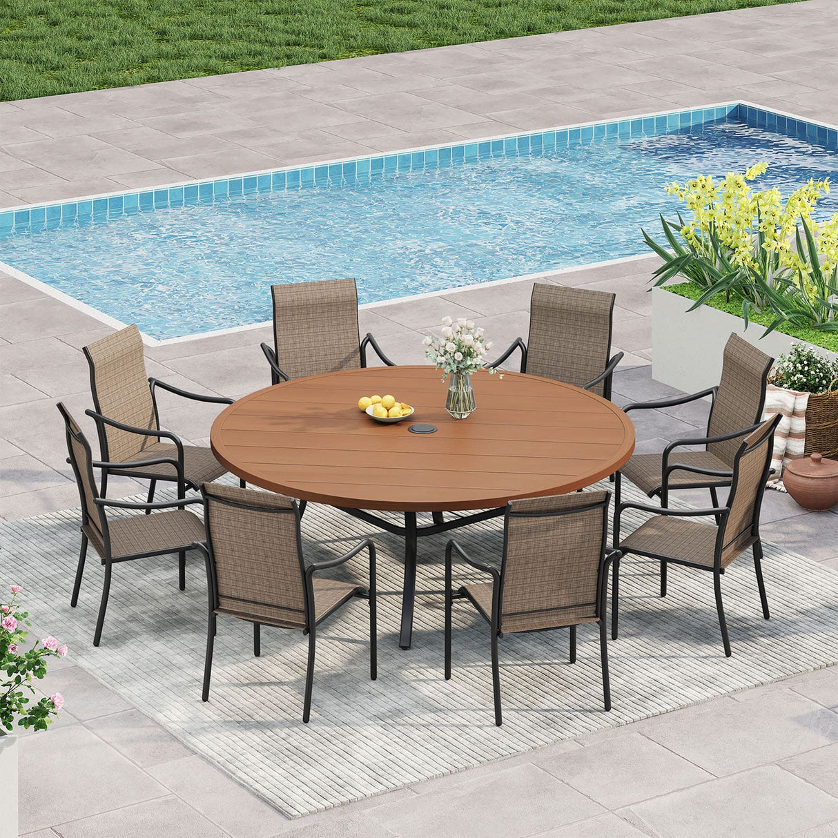 Vicllax 9-Piece Outdoor Dining Set with Patio Round Metal Table and High Back Stackable Chairs