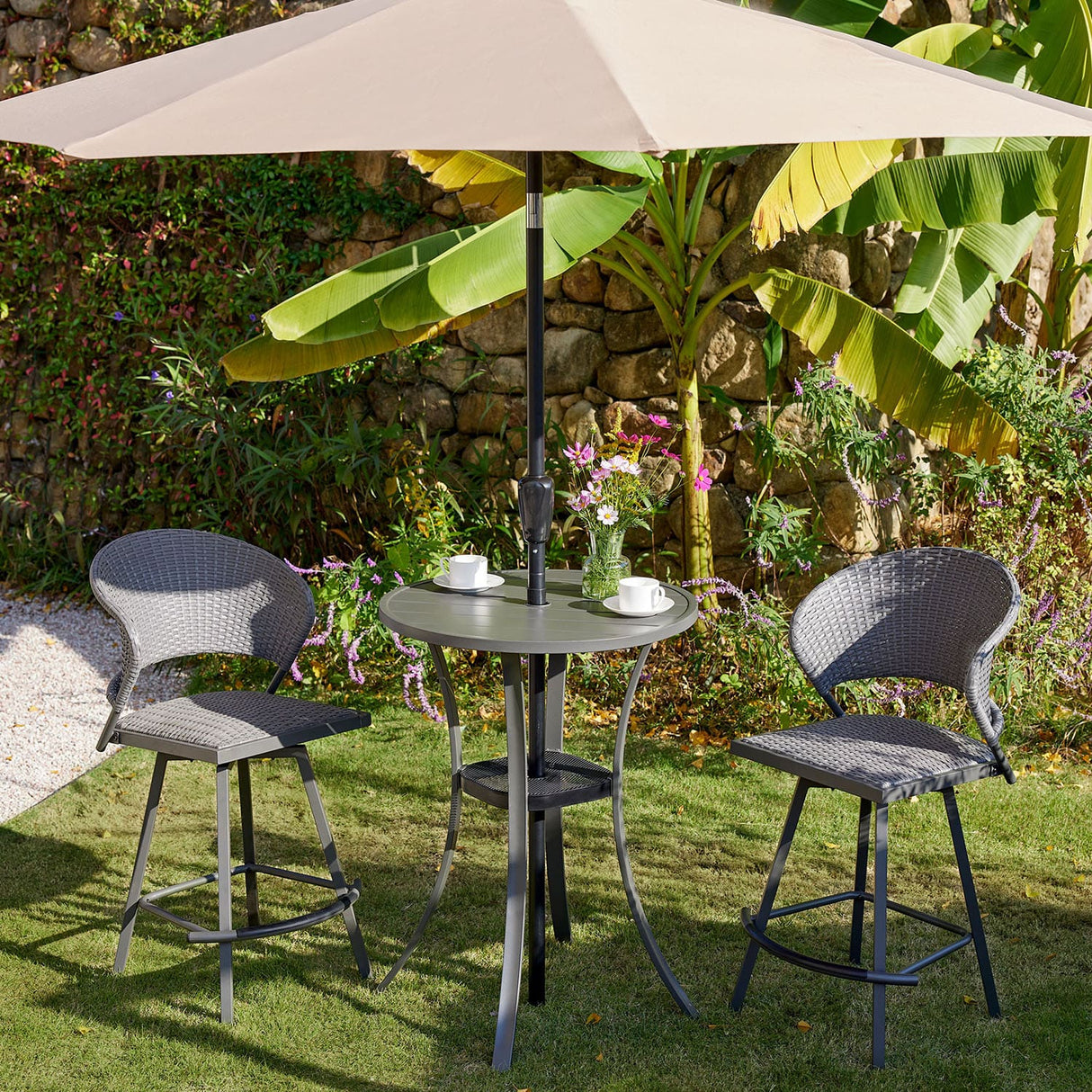 Vicllax Mesa de bar redonda para patio al aire libre de 28" con orificio para sombrilla