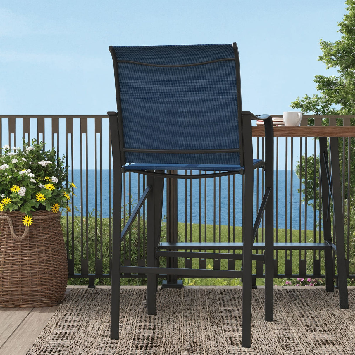 Vicllax Bar Table Set for 2, 3 Pcs Wooden-Like Table and Stools with Backrest and armrests, for Nook Balcony