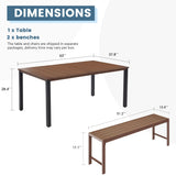Vicllax 3-Piece Rectangular Metal Outdoor Dining Table and Bench Set