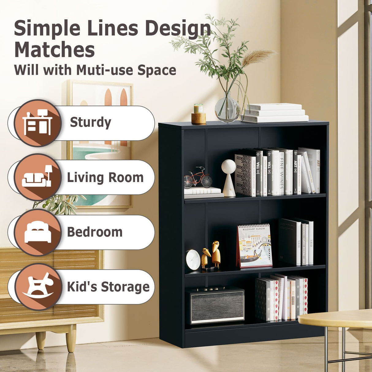 Vicllax Wooden Bookcase, 3/4/5 Shelf Display Open Bookshelves for Home Office