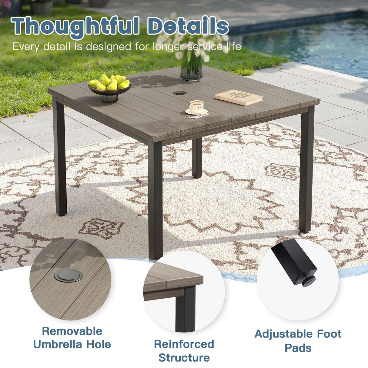 Vicllax 5pcs Outdoor Dining Set,  Square Metal Table and 4 Textilene Swivel  Chairs