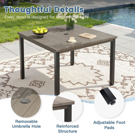 Vicllax 5pcs Outdoor Dining Set,  Square Metal Table and 4 Textilene Swivel  Chairs