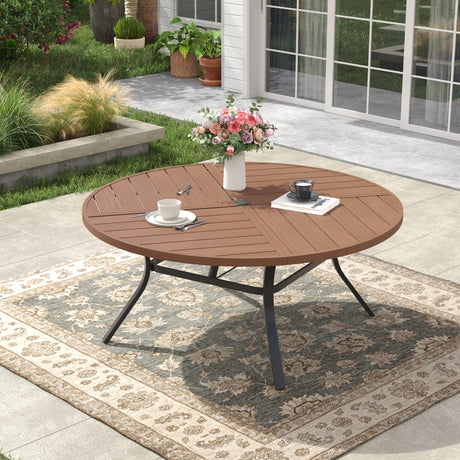 Vicllax 59.8" Patio Round Dining Table Set of 8, Metal Dining Table and Swivel Dining Chairs
