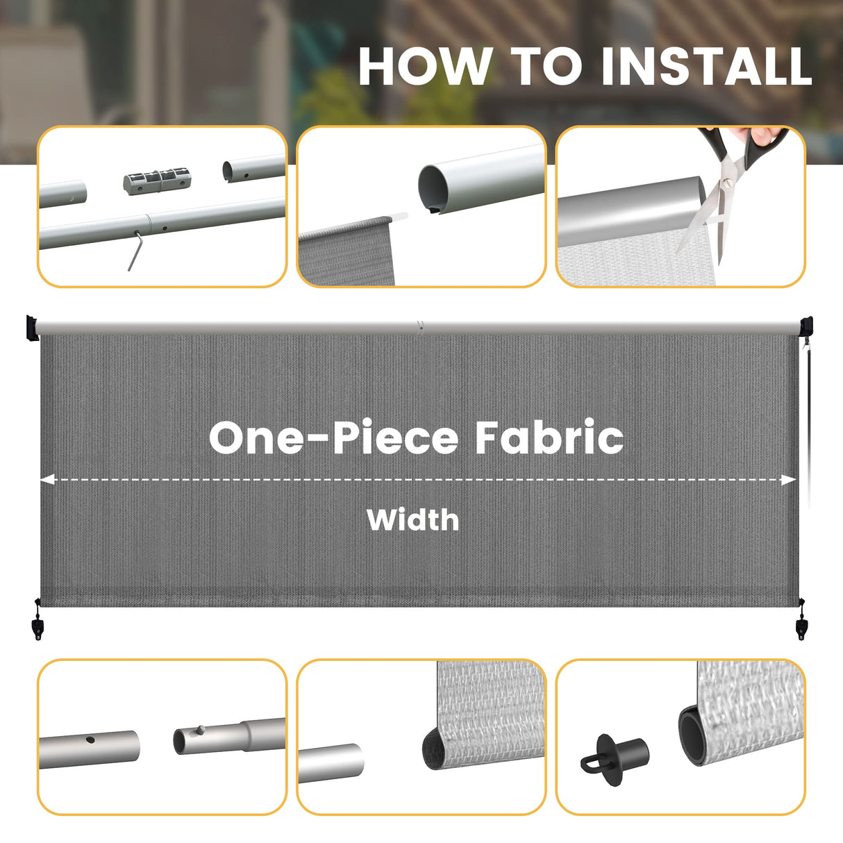 Vicllax Outdoor Cordless Sun Blocking Roller Shade, Patio Crank Roll Up Sun Shade