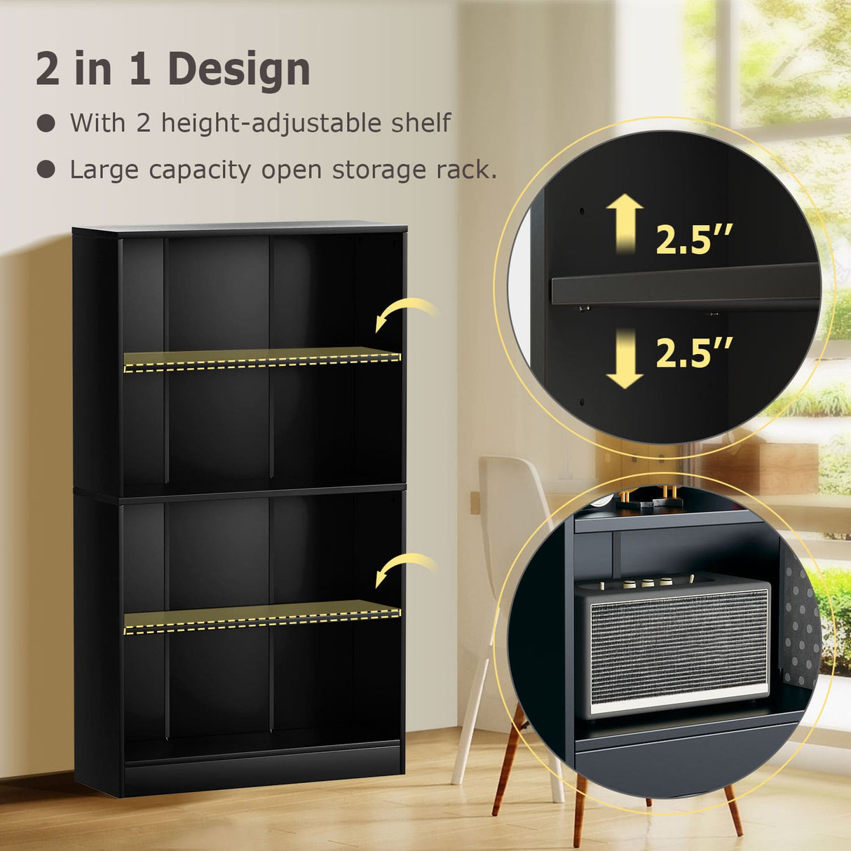 Vicllax Wooden Bookcase, 3/4/5 Shelf Display Open Bookshelves for Home Office