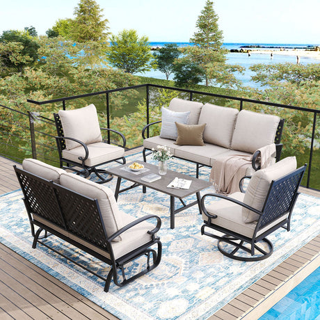 Vicllax 5-Piece Outdoor Patio Conversation Set with Cushioned Sofa Chairs and Ottomans