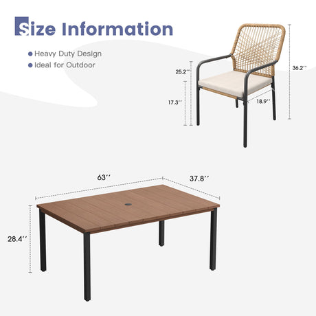 Vicllax 7 Pieces Outdoor Dining Set, Patio Rectangular Metal Table and Alora Stackable Chair