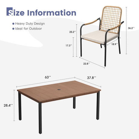Vicllax 7 Pieces Outdoor Dining Set, Rectangular Metal Table and Solana Stackable Chair