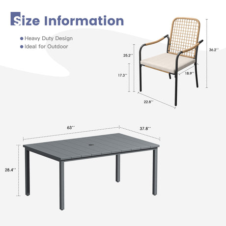 Vicllax 7 Pieces Outdoor Dining Set, Rectangular Metal Table and Solana Stackable Chair