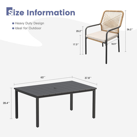 Vicllax 7 Pieces Outdoor Dining Set, Patio Rectangular Metal Table and Alora Stackable Chair