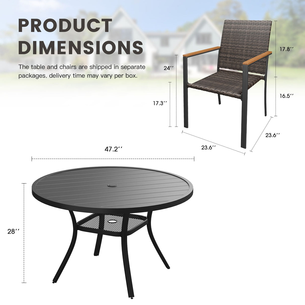 Vicllax 7 Pieces Outdoor Dining Set, 47.2"Round Table and 6 Stackable Armchairs