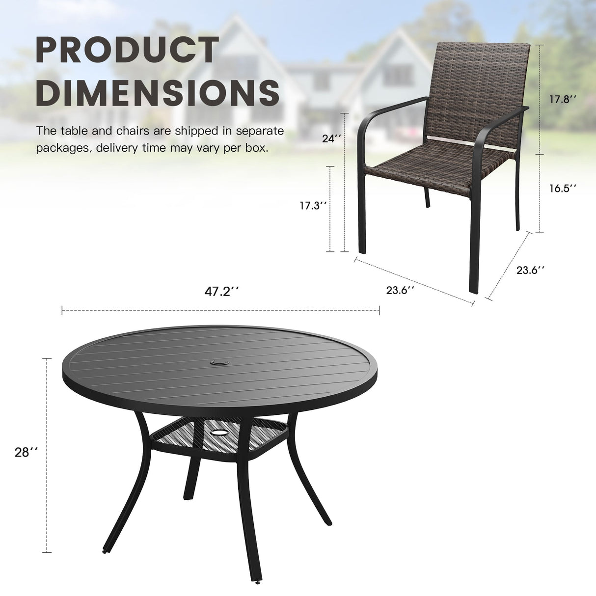 Vicllax 7 Pieces Outdoor Dining Set, 47.2"Round Table and 6 Stackable Metal  Armchairs