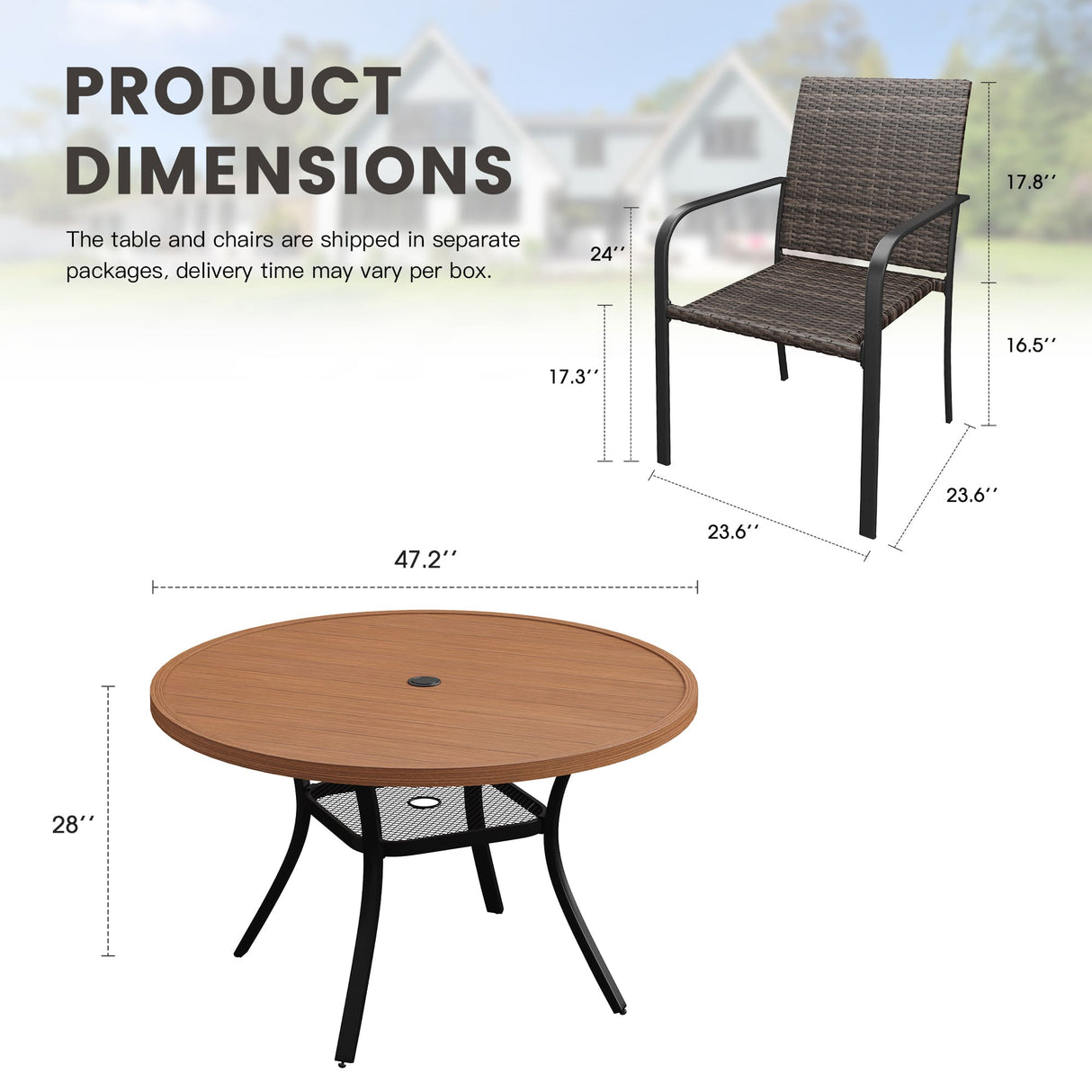 Vicllax 7 Pieces Outdoor Dining Set, 47.2"Round Table and 6 Stackable Metal  Armchairs