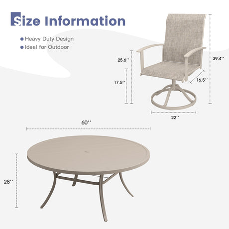 Vicllax Outdoor Dining Set for 8 People, Patio 60" Round Table with 8 Swivel Chairs