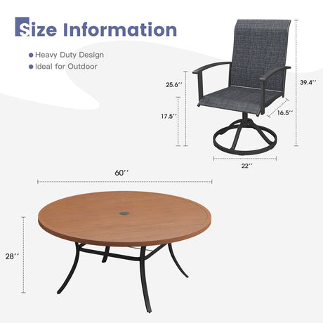 Vicllax Outdoor Dining Set for 8 People, Patio 60" Round Table with 8 Swivel Chairs